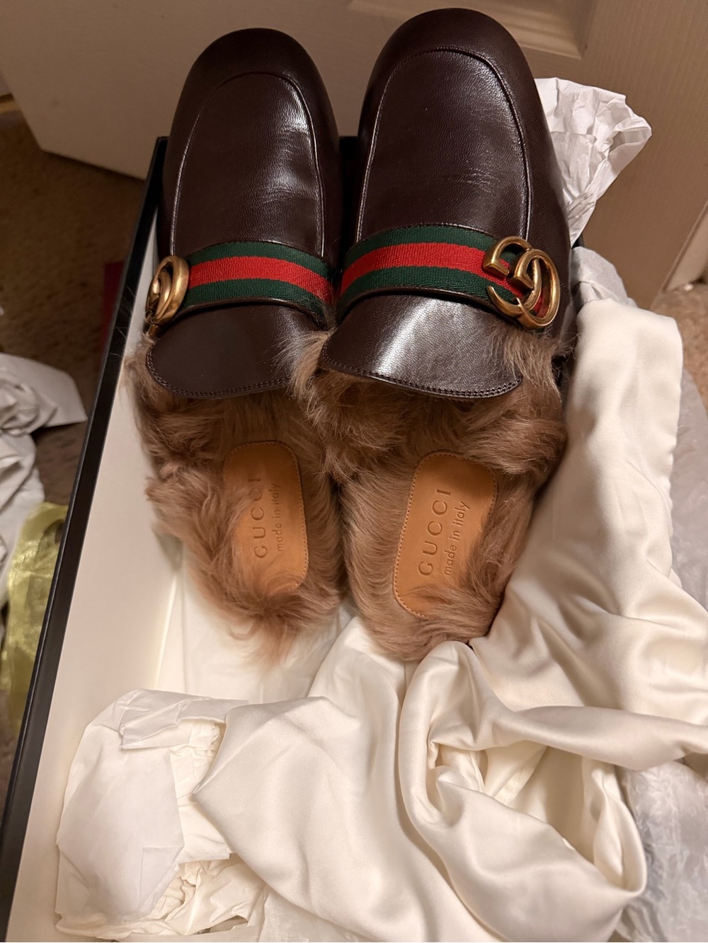 GUCCI Men's Princetown Mules Leather with Fur